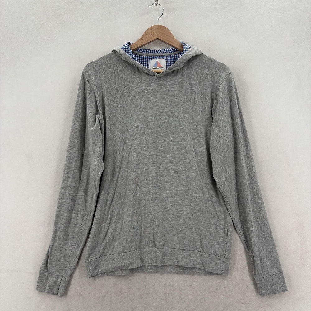 Coastal Crew Hoodie Mens Medium Gray Lightweight Bamboo Blend Gingham Lined USA